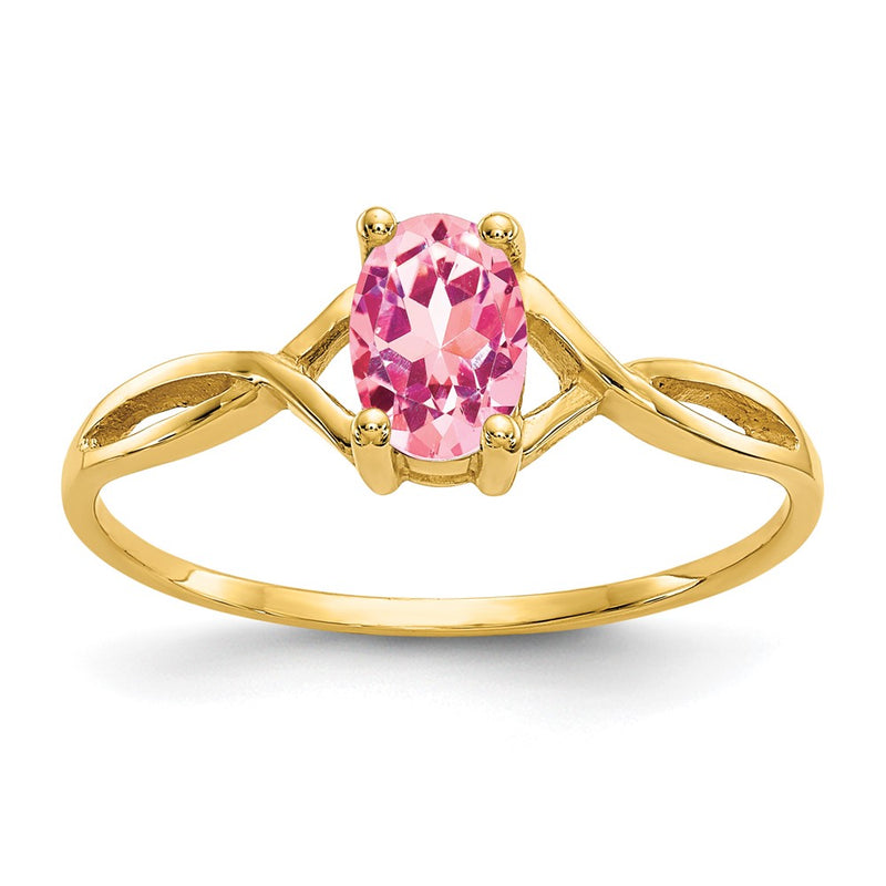 Solid 14k Yellow Gold Simulated Pink Tourmaline Birthstone Ring