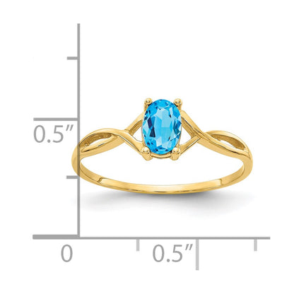 14K Yellow Gold Blue Topaz Birthstone Ring