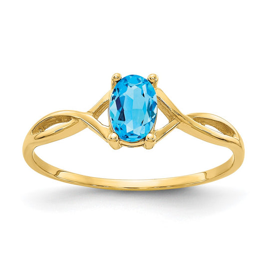 14K Yellow Gold Blue Topaz Birthstone Ring