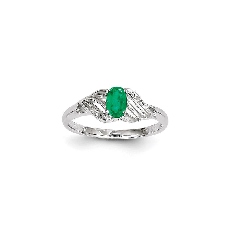 14k White Gold Emerald Diamond Ring