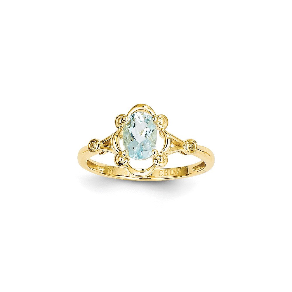 14k Yellow Gold AQ Dia Ring