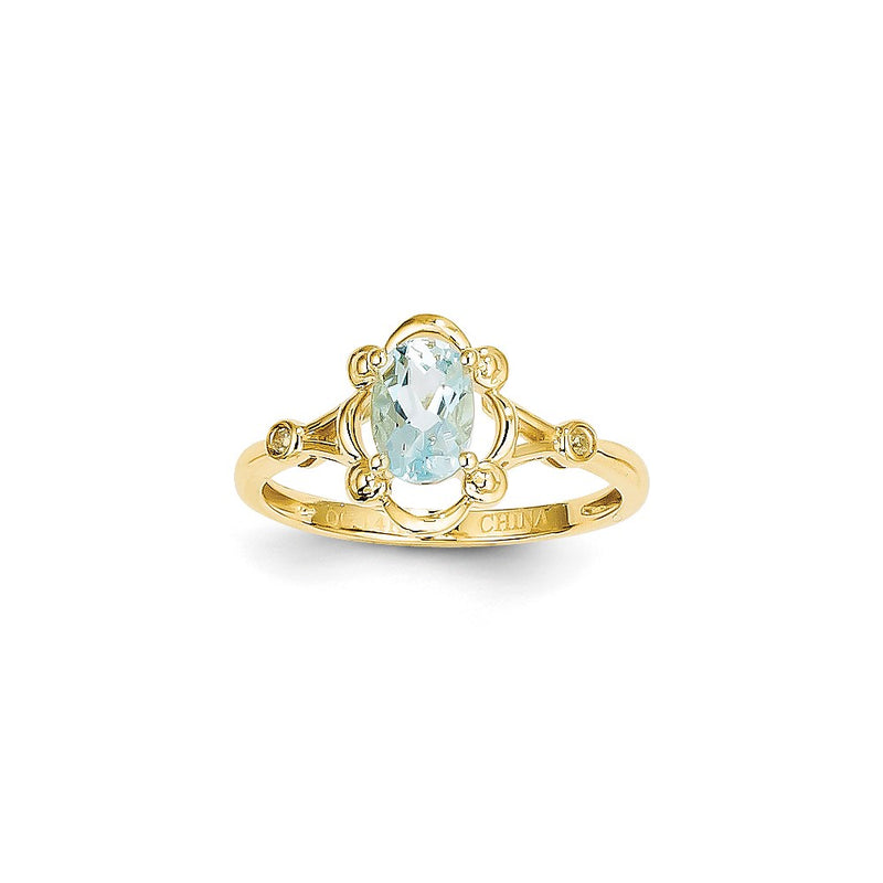 14k Yellow Gold AQ Dia Ring