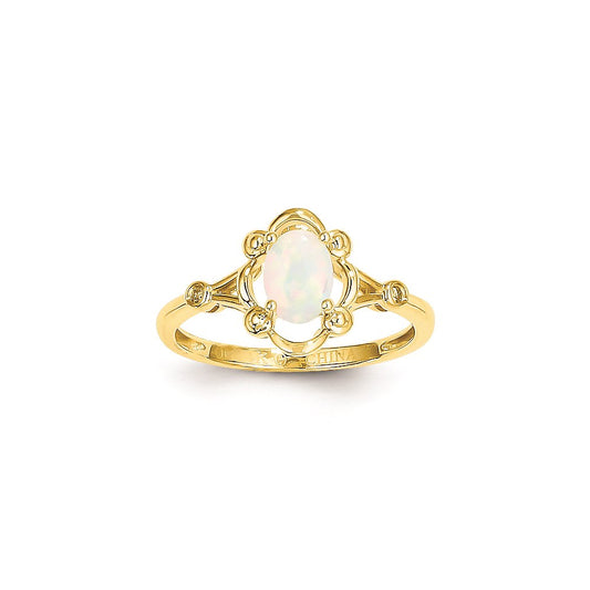 14k Yellow Gold Genuine Opal Diamond Ring