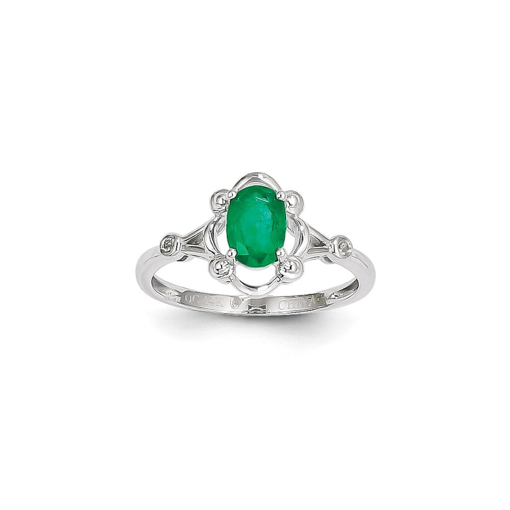 14k White Gold WG Emer & Dia Ring