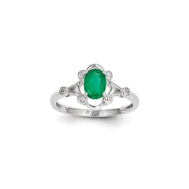 14k White Gold WG Emer & Dia Ring