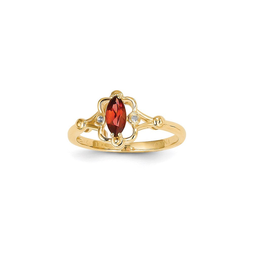 14k Yellow Gold Garnet Diamond Ring