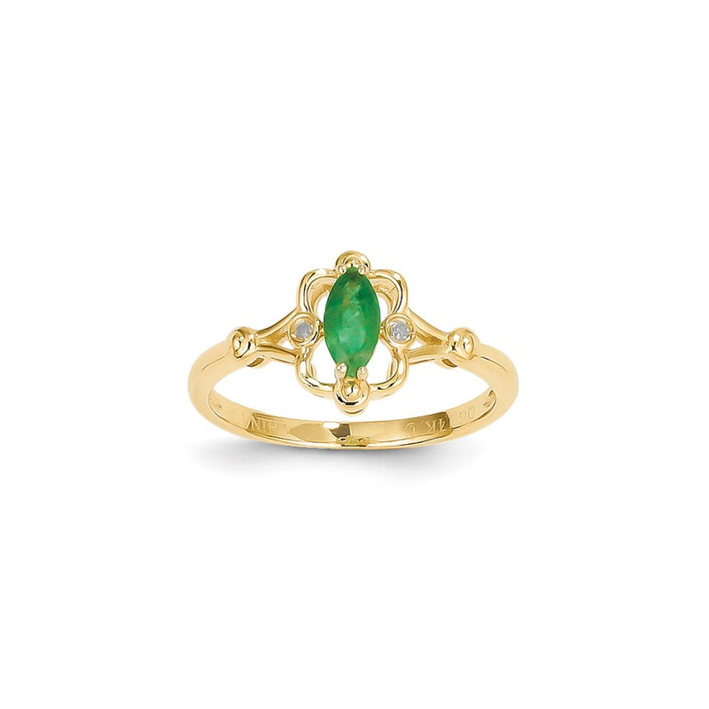 14k Yellow Gold Emerald Diamond Ring