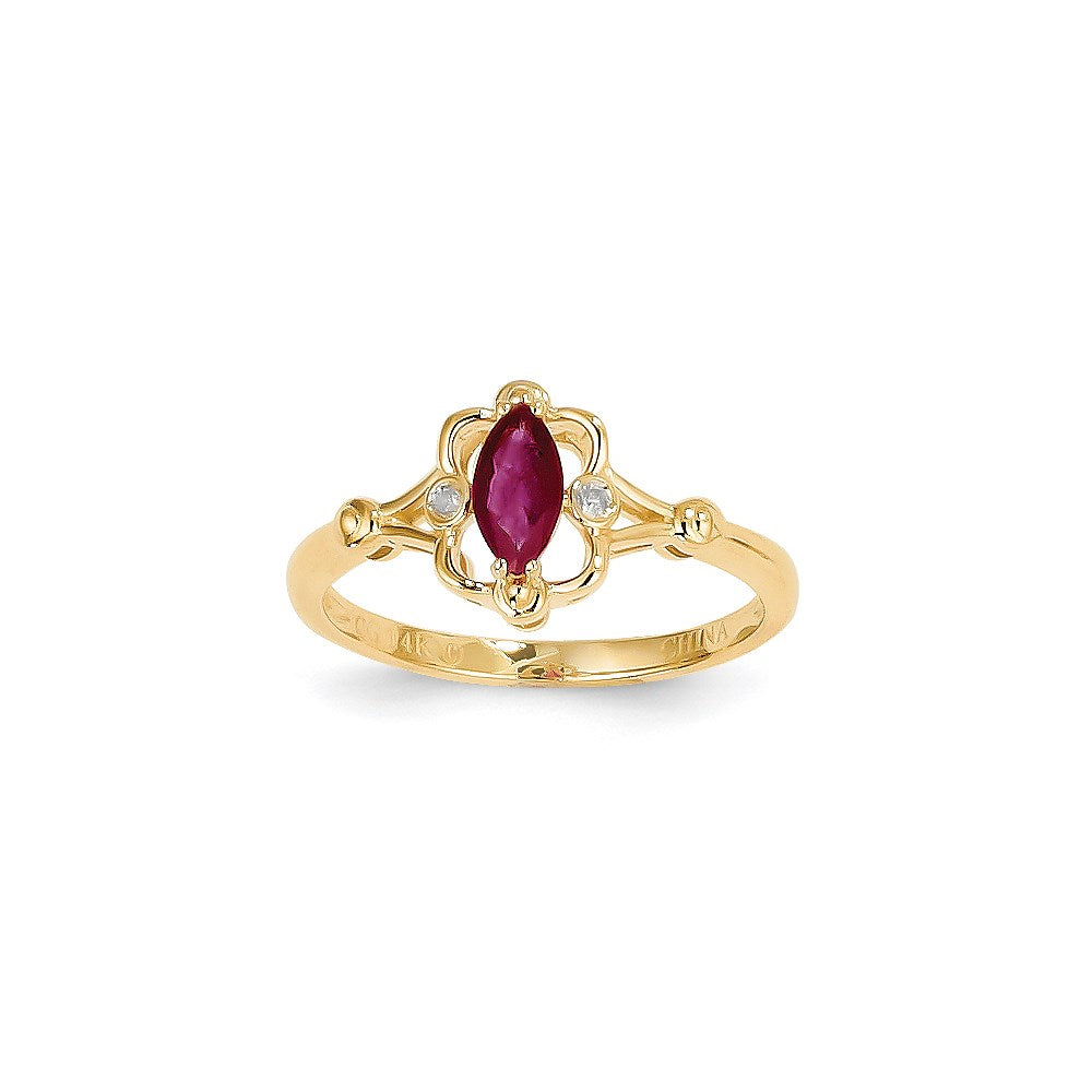 14k Yellow Gold Ruby Diamond Ring