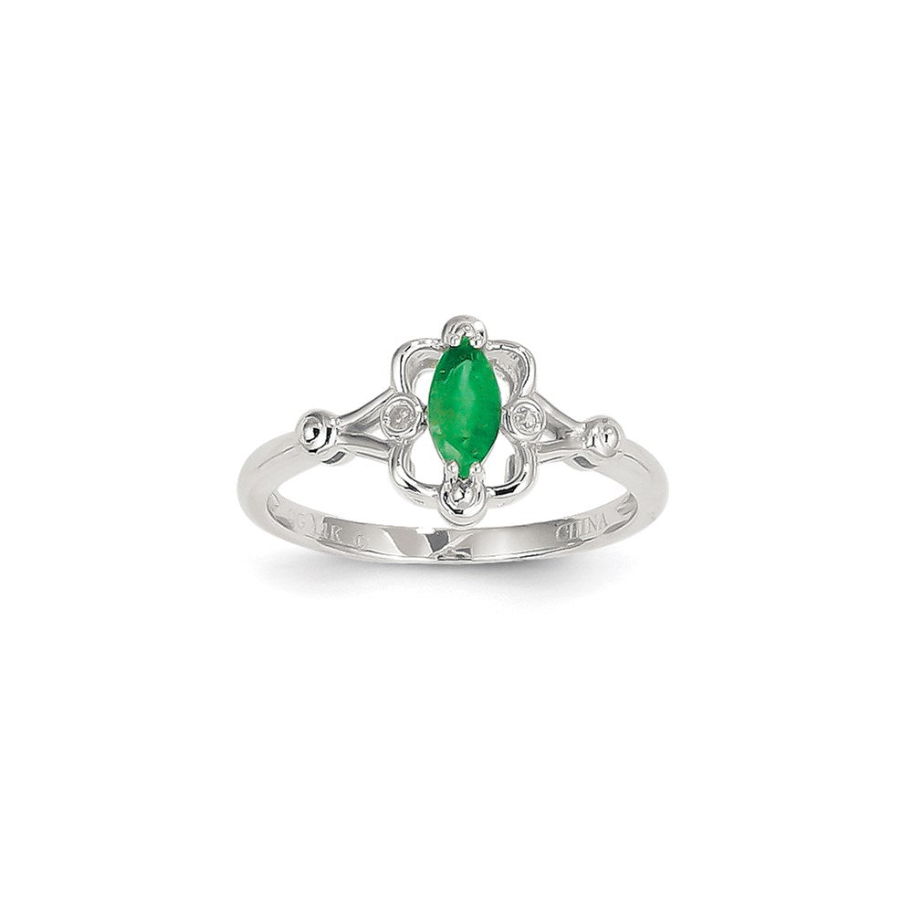 14k White Gold WG Emer & Dia Ring