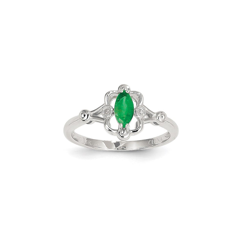 14k White Gold WG Emer & Dia Ring