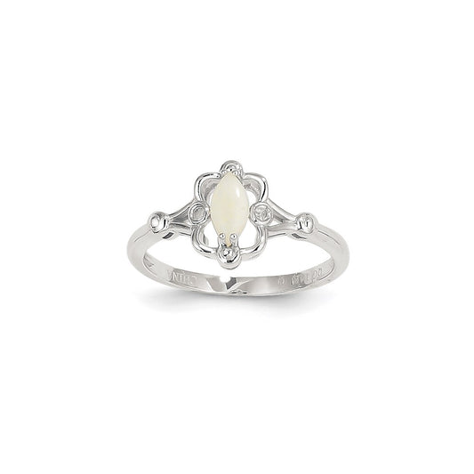 14k White Gold Genuine Opal Diamond Ring
