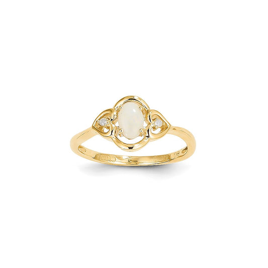 14k Yellow Gold Genuine Opal Diamond Ring