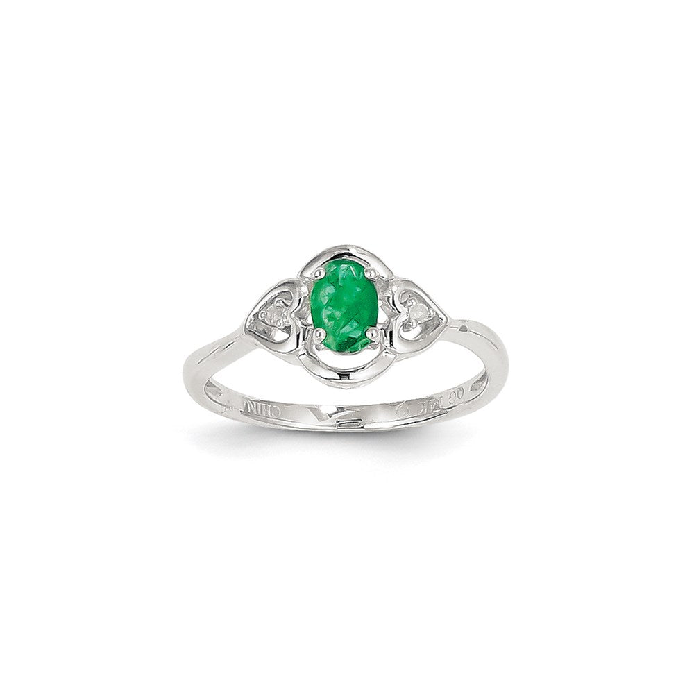 14k White Gold Emerald Diamond Ring