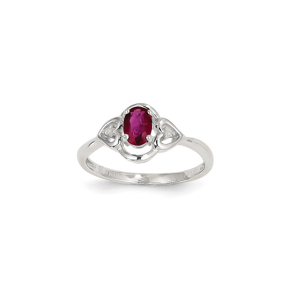 14k White Gold Genuine Ruby Diamond Ring