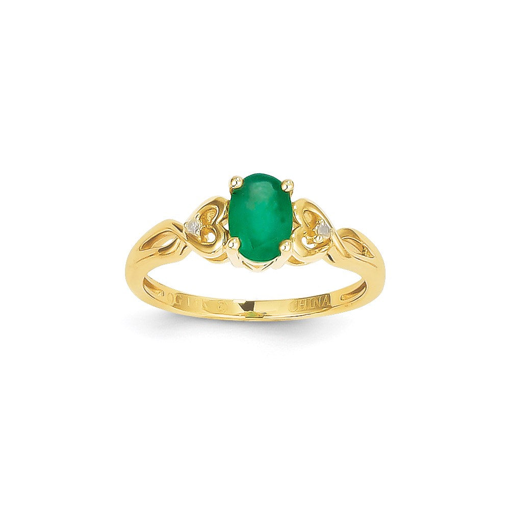 14k Yellow Gold Genuine Emerald Diamond Ring