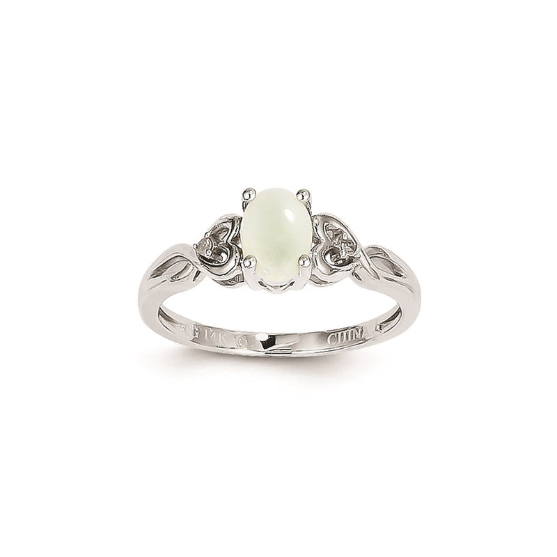 14k White Gold Genuine Opal Diamond Ring