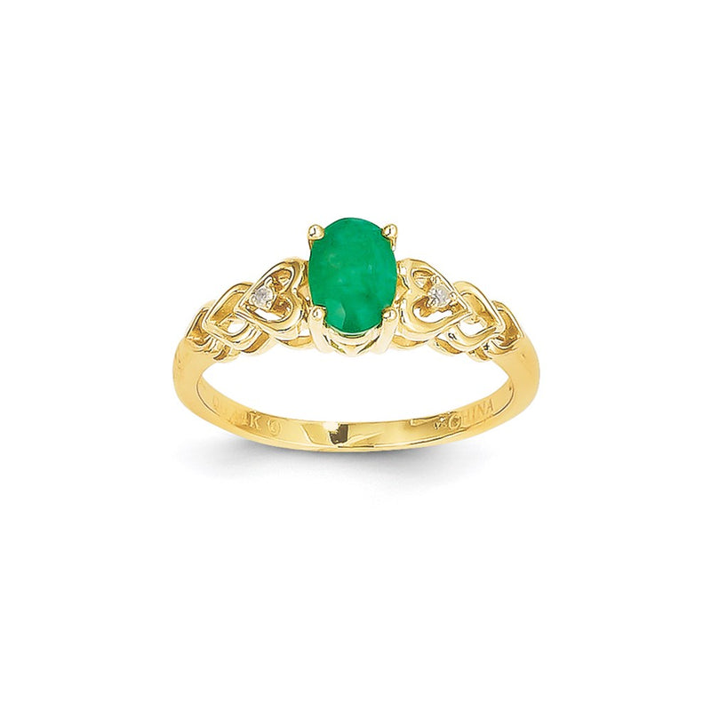 14k Yellow Gold Genuine Emerald Diamond Ring