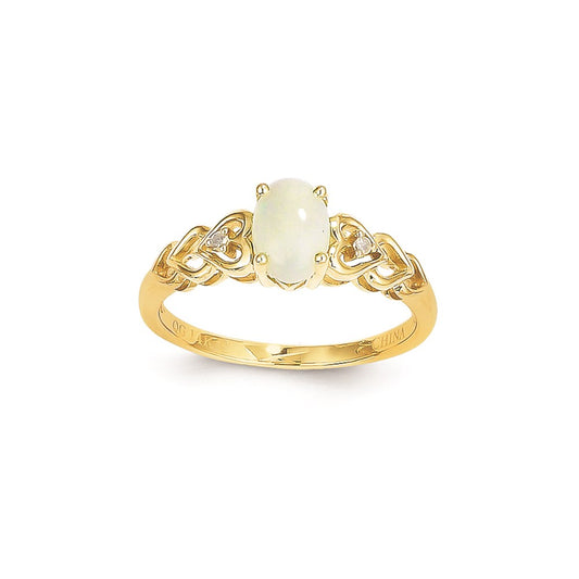 14k Yellow Gold Genuine Opal Diamond Ring