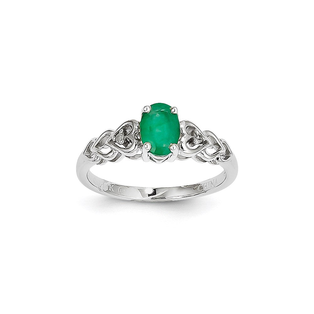 14k White Gold WG Emer & Dia Ring