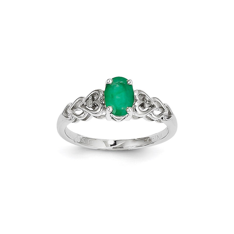 14k White Gold WG Emer & Dia Ring