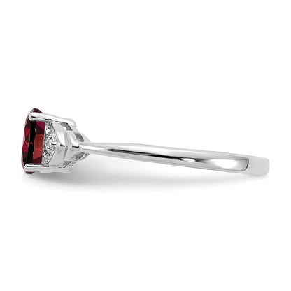 14k White Gold Garnet and Real Diamond Ring