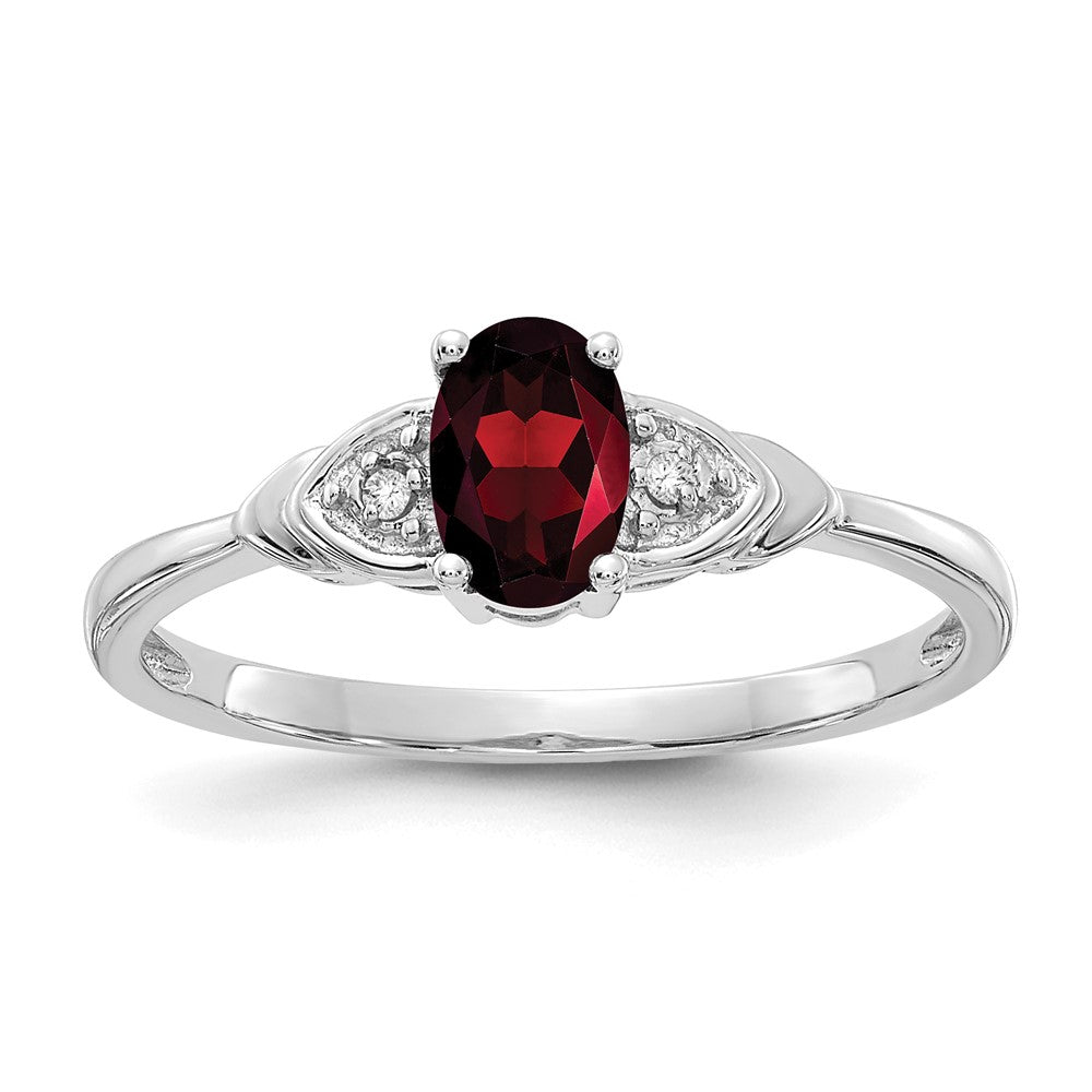 14k White Gold Garnet and Real Diamond Ring