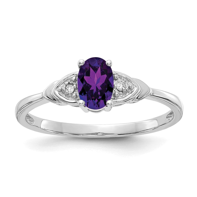 14k White Gold Amethyst and Real Diamond Ring