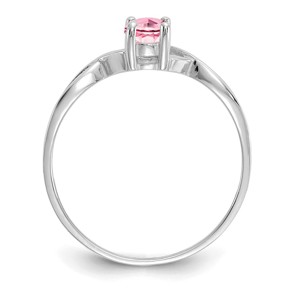 Solid 14k White Gold Simulated Pink Tourmaline Birthstone Ring