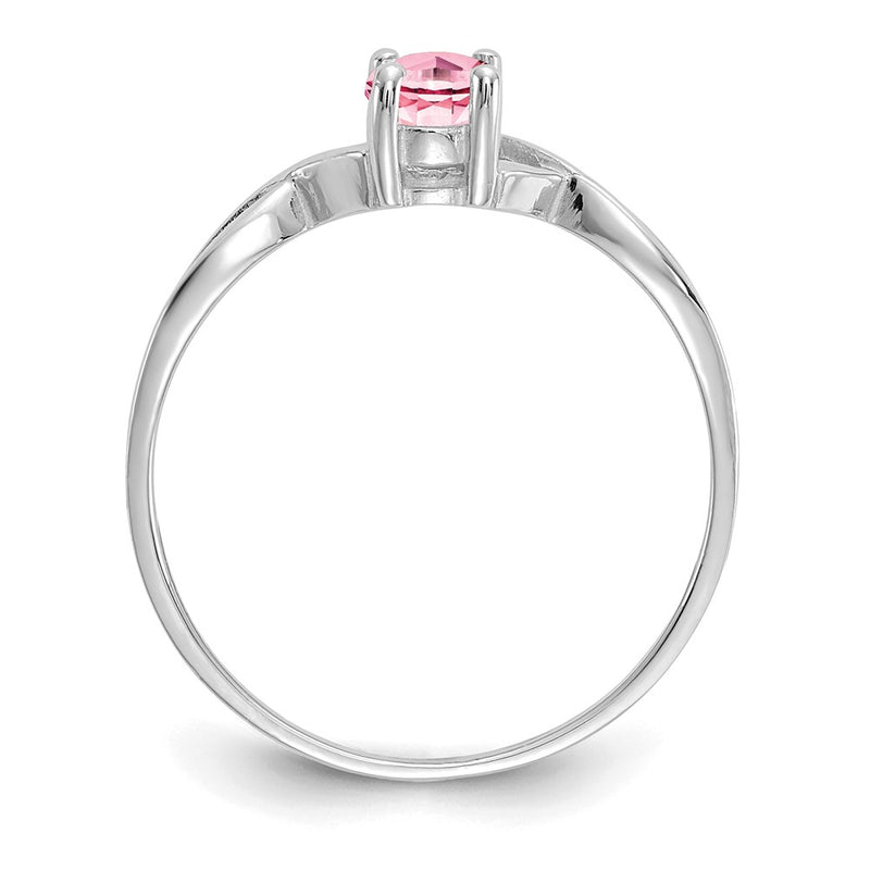 Solid 14k White Gold Simulated Pink Tourmaline Birthstone Ring