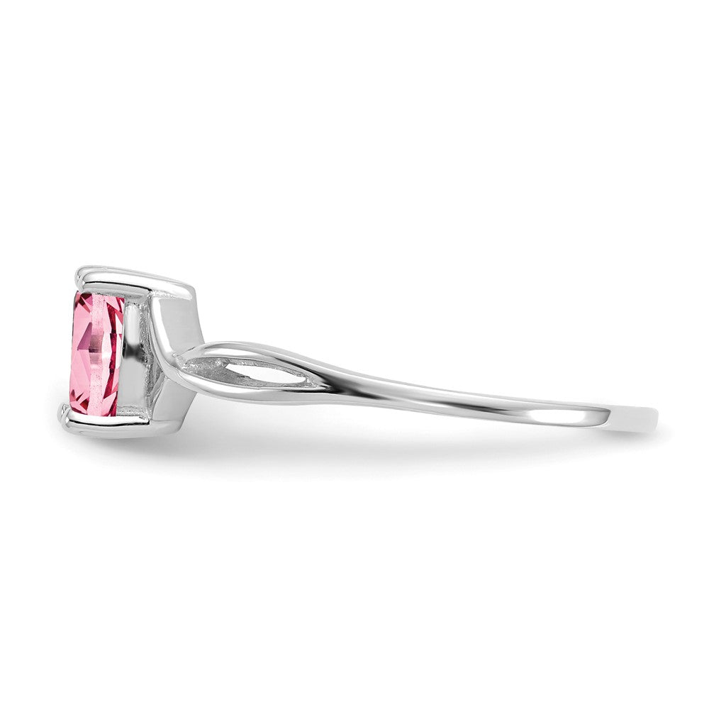 Solid 14k White Gold Simulated Pink Tourmaline Birthstone Ring
