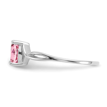 Solid 14k White Gold Simulated Pink Tourmaline Birthstone Ring