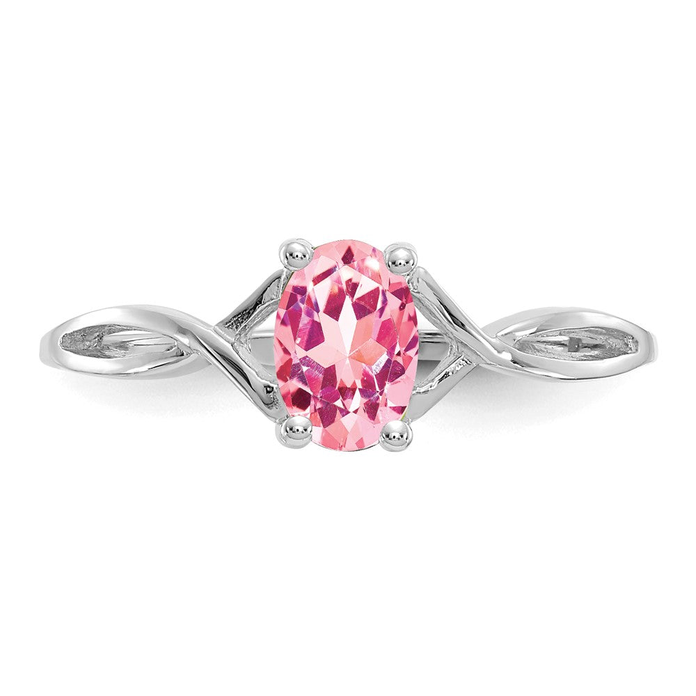 Solid 14k White Gold Simulated Pink Tourmaline Birthstone Ring