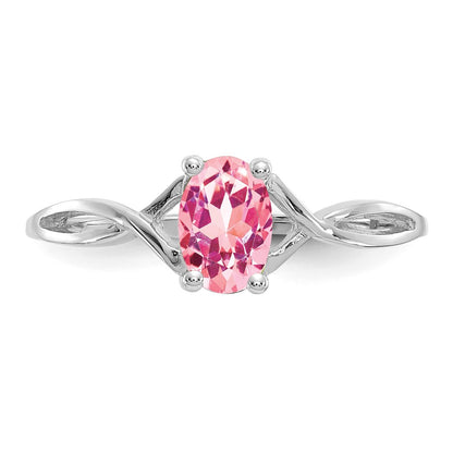 Solid 14k White Gold Simulated Pink Tourmaline Birthstone Ring