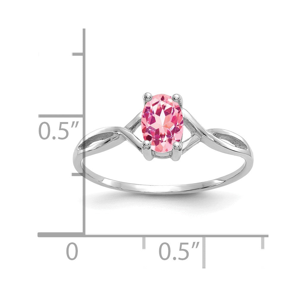 Solid 14k White Gold Simulated Pink Tourmaline Birthstone Ring