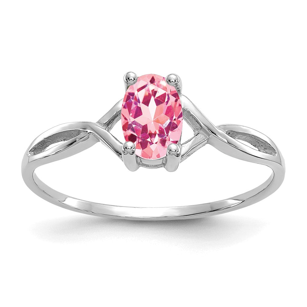 Solid 14k White Gold Simulated Pink Tourmaline Birthstone Ring