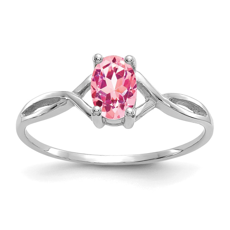 Solid 14k White Gold Simulated Pink Tourmaline Birthstone Ring