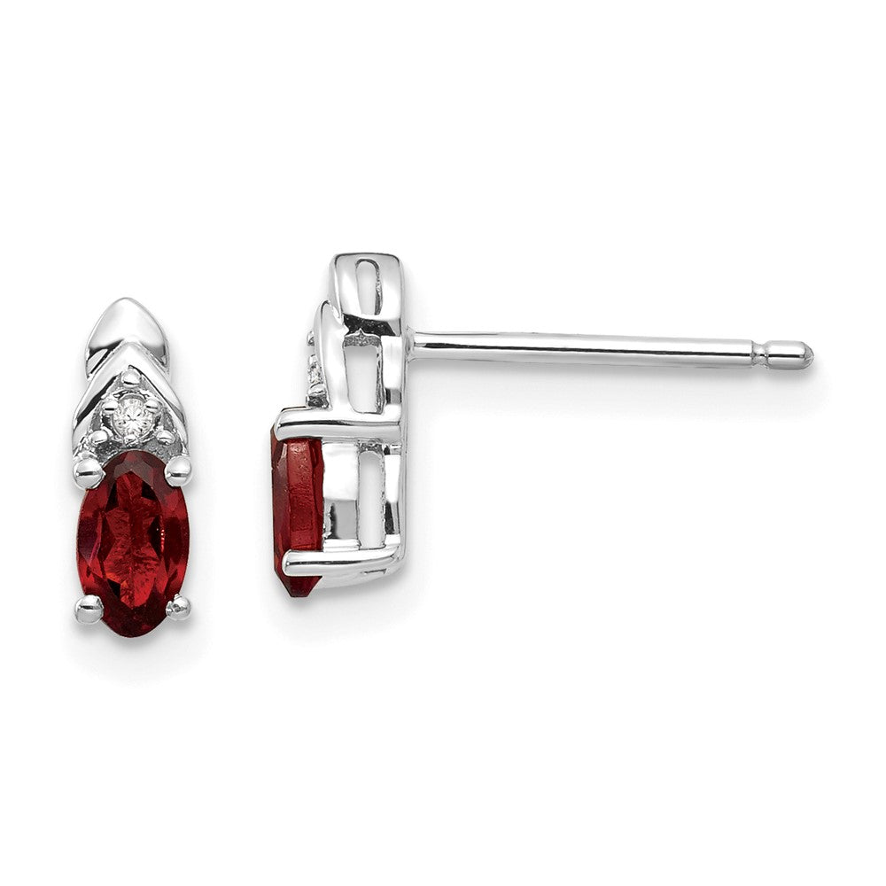 14k White Gold Genuine Garnet Diamond Earring