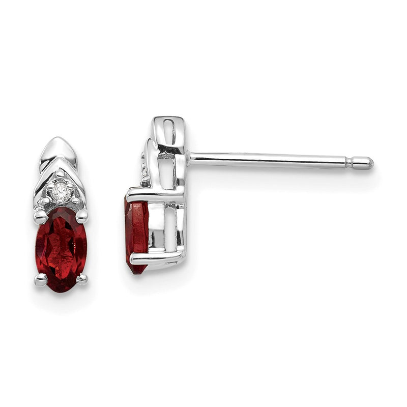 14k White Gold Genuine Garnet Diamond Earring
