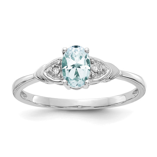 Solid 14k White Gold Simulated Aquamarine and CZ Ring