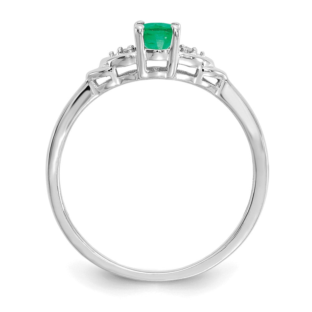 14k White Gold Emerald and Real Diamond Ring