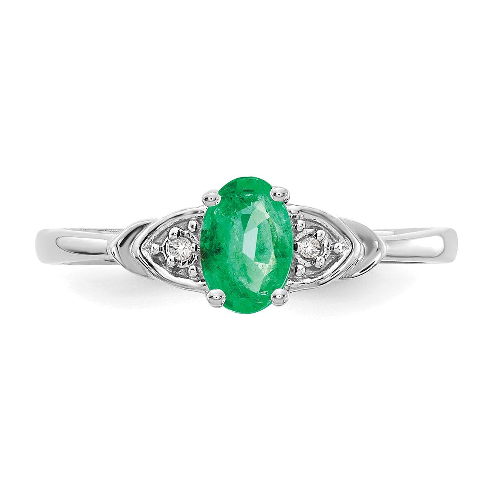 14k White Gold Emerald and Real Diamond Ring