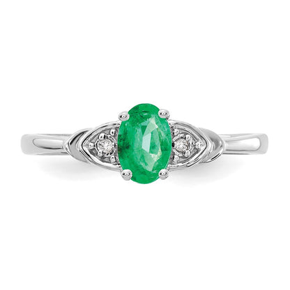 14k White Gold Emerald and Real Diamond Ring