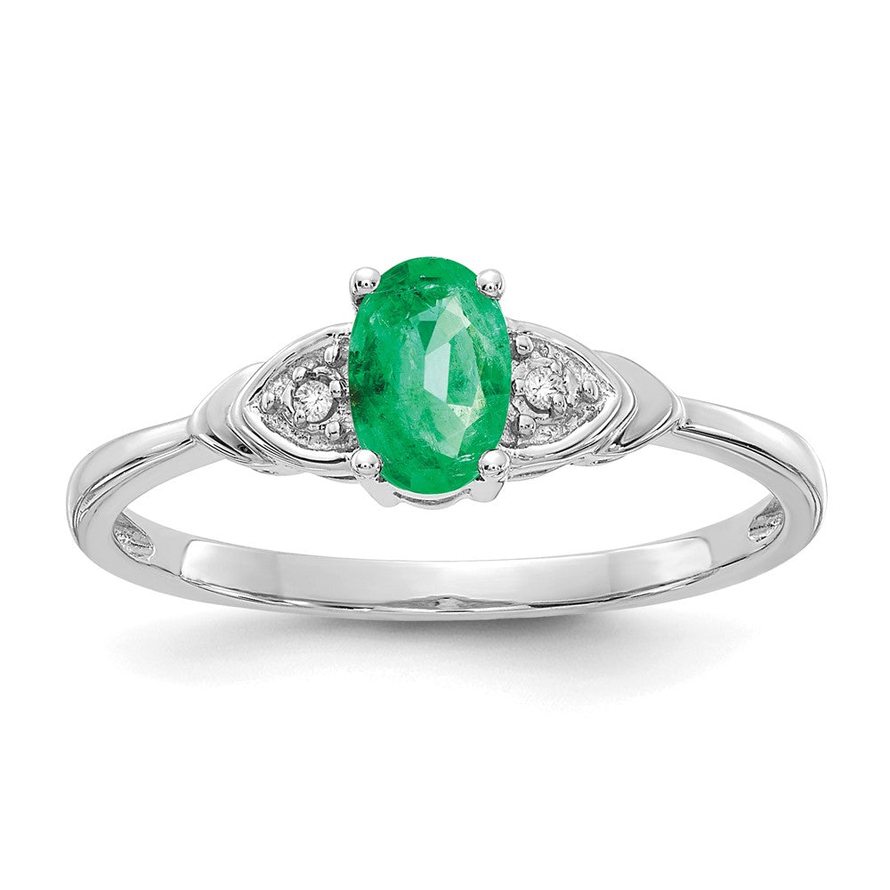 14k White Gold Emerald and Real Diamond Ring