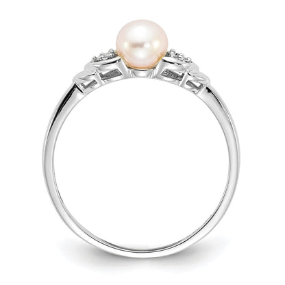 14k White Gold FW Cultured Pearl and Real Diamond Ring