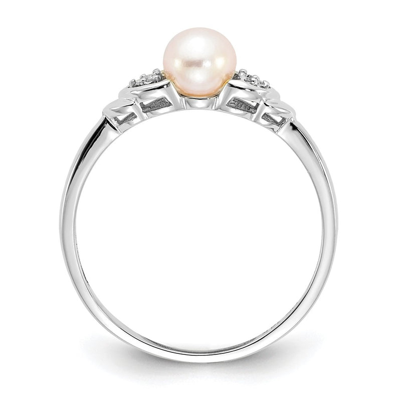 14k White Gold FW Cultured Pearl and Real Diamond Ring