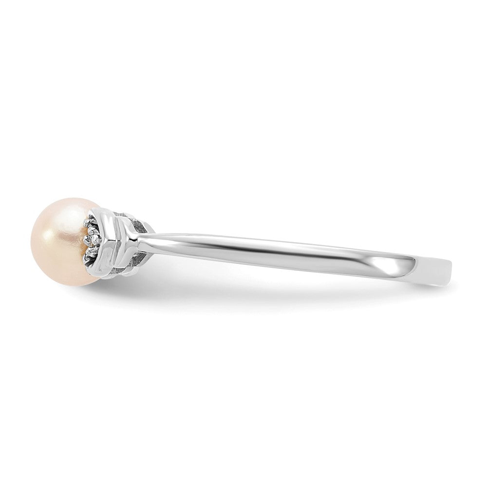 14k White Gold FW Cultured Pearl and Real Diamond Ring