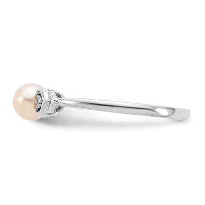 14k White Gold FW Cultured Pearl and Real Diamond Ring