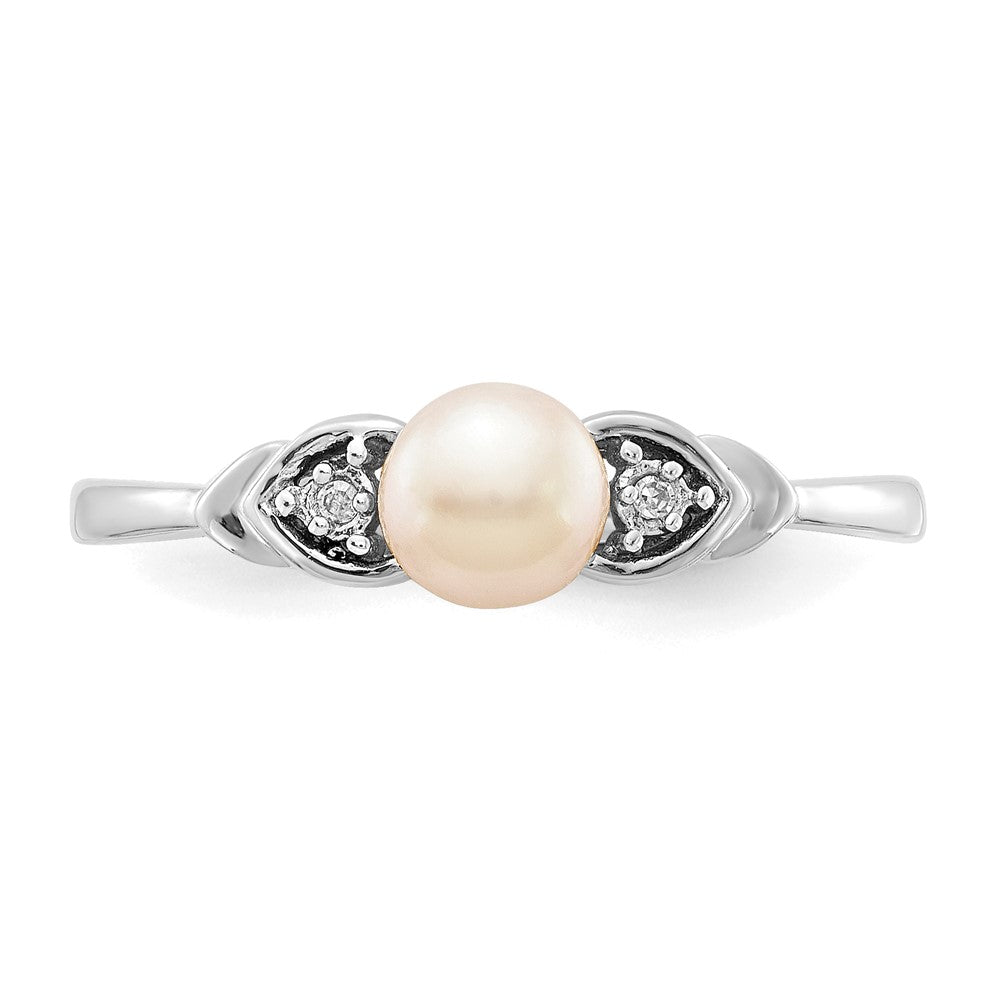 14k White Gold FW Cultured Pearl and Real Diamond Ring
