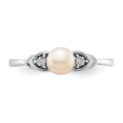 14k White Gold FW Cultured Pearl and Real Diamond Ring