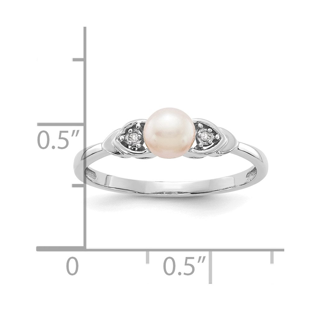 14k White Gold FW Cultured Pearl and Real Diamond Ring